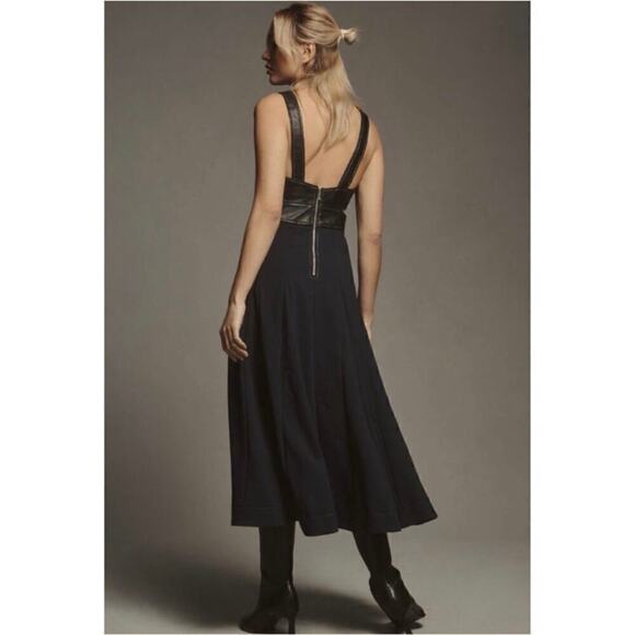 ANTHROPOLOGIE Faux Leather Cut-Out Sleeveless V-Neck A-LIne Midi Dress, Size 4 - Picture 2 of 16